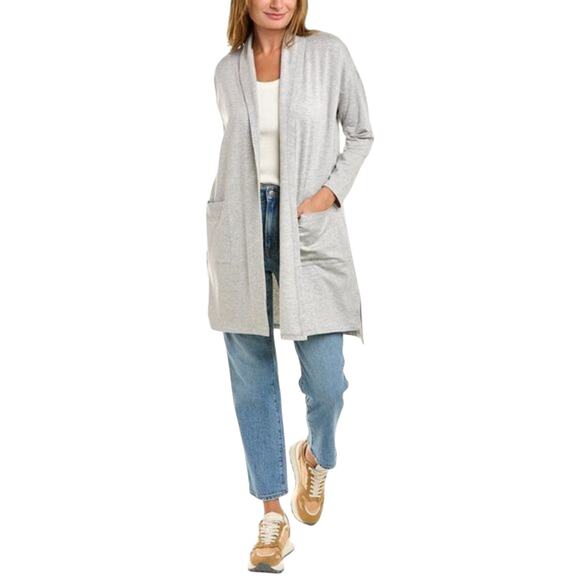 Eileen Fisher Gray High Collar Duster Long Sweater Jacket - Picture 1 of 10